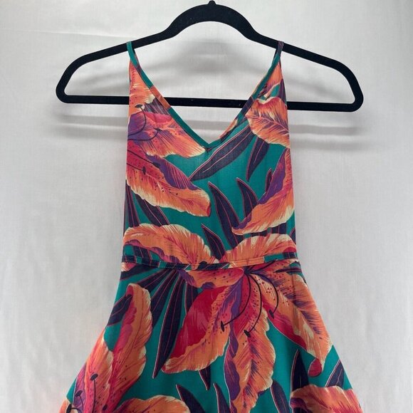 Blind Faith Dress Size S Floral Wrap Knee Length Backless Sleeveless Pink Green - Picture 3 of 11